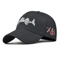 Black cotton baseball cap with 3D fish bone embroidery and side XH letter logo - Adjustable / Black Fishbone