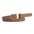 Ceinture élégante en cuir PU marron pour femmes avec boucle ovale dorée et surpiqûres - Camel
