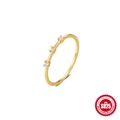 Anello minimalista in argento sterling S925 dorato con tre zirconi bianchi scintillanti - Oro Incrostazione a Tre Pietre