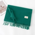 Sciarpa verde da donna effetto cashmere con nappine e piccola etichetta tessuta morbida - Senza Etichetta / Verde
