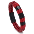 Red braided leather bracelet for men featuring a black magnetic metal clasp and rings - Red