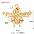 Golden bee charm pendant in 20mm width with detailed wing textures for jewelry making - K539868-Gold Small Bee