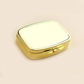 Sleek rectangular golden metal portable medicine and jewelry storage box with flip lid - Gold Rectangular No Compartment With Mirror / Gold
