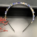 Detail of handmade silver headband with blue and white raw natural crystal stones - Sodalite + Silver Band