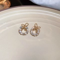 Pendientes de corona vintage bañados en oro con perlas y cristales elegantes - 3# Lazo Poste de Plata