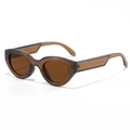 Retro amber oval cat eye sunglasses featuring blue decorative enamel paint accents - Dark Tea Frame (Blue Line)
