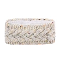 Detail of cream cable knit headband with colorful speckles and warm fleece lining - Beige Marl