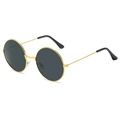 Vintage-Rundsonnenbrille mit goldenem Metallrahmen und dunkelgrauen Gläsern im Retro-Stil - Goldener Rahmen Graue Gläser
