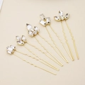 Lot de 6 épingles à cheveux de mariée dorées avec strass marquise et cristaux - HS-J4718 Or (5 pièces/paquet)