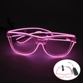 Detalle de gafas LED rosadas con caja de batería para fiestas y festivales de música - Rosa