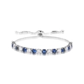Adjustable silver tennis bracelet featuring alternating deep blue and clear white stones - Silver Blue White Round Zirconia Bracelet (0127 White + Blue)