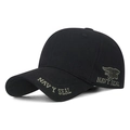 Cappellino da baseball nero in cotone con ricamo Navy Seal e stemma dell'aquila laterale - Nero