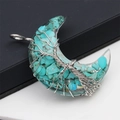 Detail showing life tree wire wrapped moon pendant with green turquoise stones - Turquoise Gravel-Moon