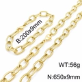 Golden 9mm twisted cable chain necklace and bracelet set in polished finish - Gold (650x9mm)