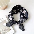 Elegant black cotton-linen scarf featuring white cherry blossoms and red accents - 15 Cotton - Sakura Border Black