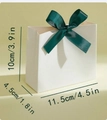 White wedding candy box with dark green ribbon bow and dimensions 11.5x10x4.5cm - Blank White Bag Green Ribbon / 11.5*4.5*10