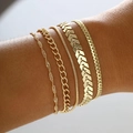 Set van vier gouden bohemian metalen armbanden met gedraaide, Cubaanse en slangenschakels - Goud 4-delige Set (5776001HB)