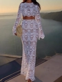 Set coordinato bianco in pizzo con crop top a maniche lunghe e gonna lunga a vita alta - S / Bianco