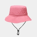 Detail of pink waterproof bucket hat with adjustable windproof cord and stitching - Watermelon red