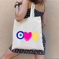 Borsa tote in tela crema con stampa graffiti Greek Evil Eye e cuore rosa vivace - STD1804-B Lettera U Occhio Cuore Fluido