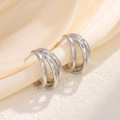 Dreilagige geometrische Kreis-Ohrstecker aus poliertem Silber für Damen im Trend - Große Dreischichtige Creolen / Silber