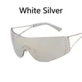 Y2K randlose silber verspiegelte Sportsonnenbrille mit Strassstern-Metallbügel - Silber verspiegelt