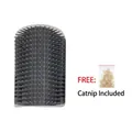 Gray silicone cat corner groomer brush with a complimentary catnip bag for massage - Small / Gray