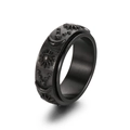 Black rotatable meditation spinner ring with embossed sun moon and stars in matte steel - US 9 / Black (KR105144)
