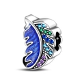 Macro shot of blue enamel leaf charm with gradient zircon stones and silver plating - Deep Blue Enamel Leaf Charm