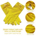 Elegant bright yellow satin bridal gloves featuring decorative pearl pendant details - One Size / Bright Yellow