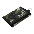 Foldable green camouflage fabric wallet with black trim and a metal ring accessory - Camo Green