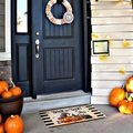Halloween pumpkin doormat with wizard hat and bats design on American style porch - Pumpkin-05