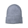 Détail du bonnet en maille gris clair montrant la texture côtelée et le revers - Gris