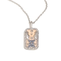 Silver Gemini zodiac rectangular pendant necklace with pink enamel and crystals - Gemini / Silver