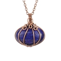 Handmade wire-wrapped pumpkin pendant necklace with lapis lazuli and antique bronze wire - Deep Blue (Lapis Lazuli)