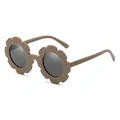 Fashionable flower shaped kids sunglasses in matte brown with protective grey lenses - Kids / C3 Khaki Frame Grey Lens