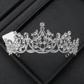 Elegant silver crown with sparkling rhinestones and floral metal design for brides - 6# Scrolling Leaf Floral Rhinestone Style (Silver)