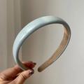 Light blue leather headband with wide design and anti-slip beige fabric lining - Silver Gray