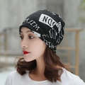 Fashionable black turban hat with white Milan and Paris letter print for women - M (56-58cm) / Black Heart Pattern