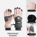 Pink waterproof winter ski gloves with touch screen fingertips and warm crystal velvet lining - One Size / SK15 Classic Style / Pink