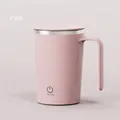 Pink electric self-stirring coffee mug with stainless steel rim and matte finish - USB Charging / Pink