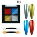 Solid 4-color aurora mirror nail powder set in red gold silver with chrome finish - Bright Red/Deep Blue/Gold/Silver (S06)