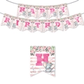Detailed view of pink elephant happy birthday banner with size measurements in 16x20cm - Happy Birthday Banner
