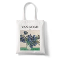 White canvas tote bag featuring Van Gogh Irises floral art print with top handles - Irises Style B (STD1868-U)