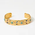 Hammerschlag Gold-Manschettenarmband mit blauem Bösen Blick und funkelnden Zirkonia - Gold + Blauer Zirkonia (KAS1057)