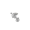 Silver dinosaur shaped piercing stud with two clear diamond accents on a white background - Silver Dinosaur