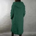 Rear view of forest green chunky knit cardigan with a large hood and cable pattern - 3XL / Tops / Green