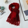 Thick red cashmere-style double-sided scarf with tassels for winter and autumn - 200*68CM / Burgundy