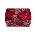 Elastic yoga headband in burgundy wine with paisley pattern and front twist design - 2-Wine Red Paisley