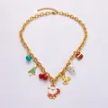 Christmas necklace with colorful Santa, reindeer and tree charms in golden finish - Christmas Multi-pendant Necklace (XL31175)